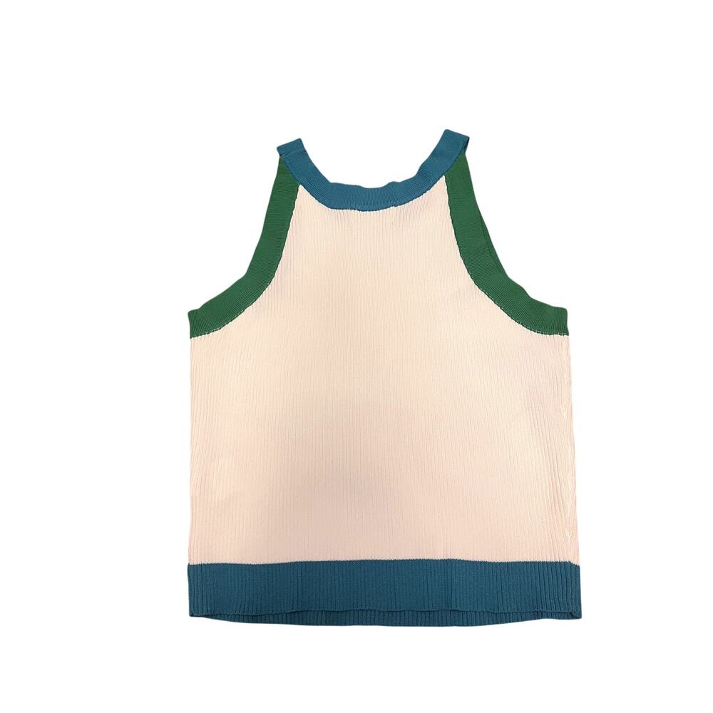 NWT Q2 White Vest Top with Blue and Green Block Color Trim - L fits M